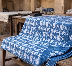 Classic Blue White Floral Quilted <b>Bedding</b> Set Organic Cotton Handmade All Season Home Decor - Product Image 2