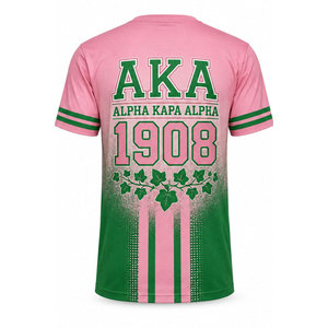 T-shirt bicolore rose et vert AKA pour sororité, année de fondation 1908, avec lettres grecques, en coton doux, élégant, pour femme, vêtement sur le thème de la vie grecque - Product Image 3