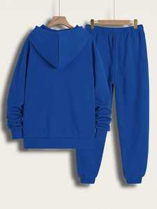 Unisex Black Hooded Tracksuit Full Length Casual Autumn Cotton Sweatshirt <b>Pants</b> Set With Side Pockets Drawstring Closure - Product Image 6