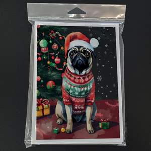 Whimsical A7 Tamaño 5x7 Tarjetas de nota en blanco Paquete de 8 tarjetas de felicitación de Navidad con sobres para amantes de Pug - Product Image 3