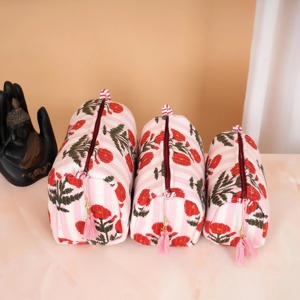 Ensemble de trousses de toilette à fermeture éclair rayées à fleurs roses, trousse à maquillage portable pour les voyages et un usage quotidien - Product Image 6