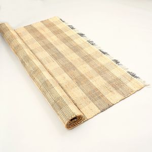 Tapis gris à carreaux en jute et coton tissé à la main 6x9 pieds, conçu par des artisans, tapis et ensembles de tapis - Product Image 2