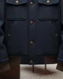 Men's Navy Wool Jacket <b>Turn</b>-down Collar <b>Button</b> Closure - Product Image 3