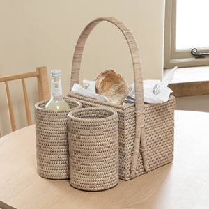 Cesta de ratán tejida con soportes para botellas de vino, cestas de regalo más vendidas, accesorios para camping y picnic. - Product Image 5
