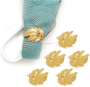 ชุดแหวนผ้าเช็ดปากโลหะใบไม้สีทองวินเทจ6ชิ้นของตกแต่งโต๊ะอาหารค่ำสุดหรูและของที่ระลึกงานแต่งงาน - Product Image 1