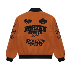 Custom Orange Racing Varsity <b>Bomber</b> <b>Jacket</b> Embroidered Patch Motorsport Letterman Snap Button Streetwear Windproof Casual % - Product Image 2