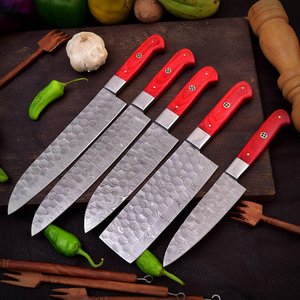UA Supplies Customized Handmade Damascus Steel Full Tang 5-Piece Kitchen Chef <b>Set</b> Ambidextrous Ergonomic Wooden Handles - Product Image 6