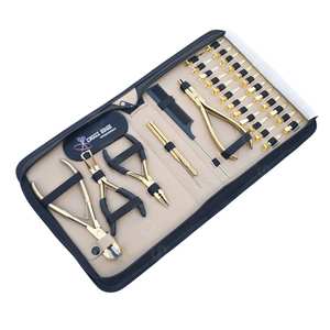 Gold Professional Hair <b>Extension</b> Tool Set with 3-Hole Crimper Flat Crimping Plier Tape Pressing Tool Sectioning <b>Clips</b> in Case - Product Image 1