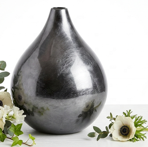 Jarrón en forma de lágrima, jarrón con hojas plateadas, lujo discreto, estilo medioriental, decoración metálica escultural, jarrón artístico de lacado. - Product Image 3