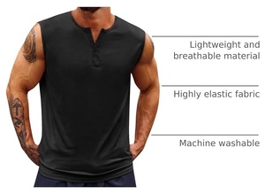 <b>Men's</b> Sleeveless Tank Top Henry Collar Solid Color Knitted Casual <b>Vest</b> <b>Black</b> - Product Image 6