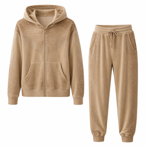 Breathable Chic And Comfy Rhinestone White Zipper Hooded Tracksuit For Women <b>Lightweight</b> <b>Hoodie</b> Rhinestone Tracksuit For Unisex - Product Image 5