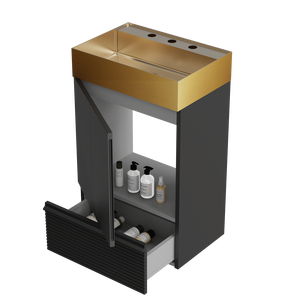 Mobile bagno Gada 20 pollici a righe nero opaco con lavabo integrato in acciaio inossidabile 304 oro spazzolato, autoportante per bagno - Product Image 6