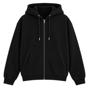 Men's Black Hooded <b>Zip</b>-<b>Up</b> Sweatshirt Regular Fit Cotton Fleece Casual Autumn Streetwear Zipper Hoodie - Product Image 1