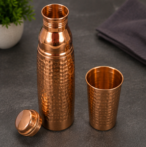 Bouteille d'eau de luxe en cuivre pur avec verre martelé unique – Design moderne, portable pour les voyages - Product Image 5