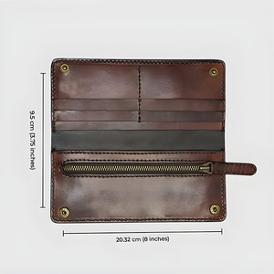 Portefeuille long en cuir marron de qualité supérieure pour homme, porte-cartes de luxe de créateur, portefeuille à double pli avec fermeture éclair et bouton-pression - Product Image 3