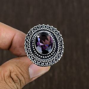 Amethyst Statement Ring Boho 925 Sterling Silver Ring Size 8 Handmade Gemstone Jewelry Unique Spiritual Gift For Women - Product Image 5
