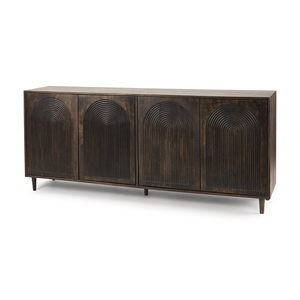 Wooden Dark Brown Carved Arch Pattern 4 Door <b>Sideboard</b> - Product Image 2