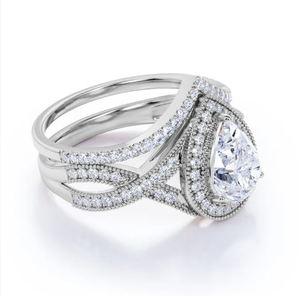 Vintage Milgrain 1.75 Carat Pear Shape Moissanite Engagement <b>Ring</b> <b>Set</b> in Platinum Plated <b>Sterling</b> <b>Silver</b> Luxury - Product Image 4