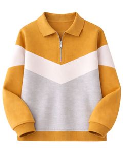 Sweat-shirt à col zippé pour femme, jaune moutarde, blanc, gris, color block, en polaire, pull décontracté, chaud pour l'hiver, streetwear, coupe oversize - Product Image 1