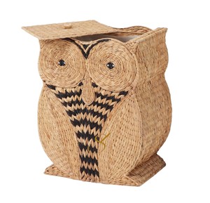Owl Water Hyacinth Storage <b>Basket</b> <b>with</b> <b>Lid</b> Woven Animal Laundry Hamper Cute Woodland Nursery Toy Organizer - Product Image 1