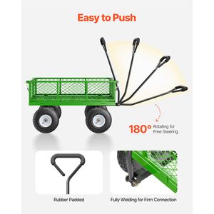 Carrello da Giardino in Acciaio Resistente con Capacità di 300 Kg e Pneumatici da 10 Pollici, Carrello Utilitario da Esterno Trainabile - Product Image 6
