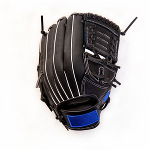Gant de baseball en cuir premium pour adulte, gant de receveur d'entraînement avec accent bleu, doigts entièrement couverts, sangle de poignet réglable, pour utilisation en extérieur - Product Image 2