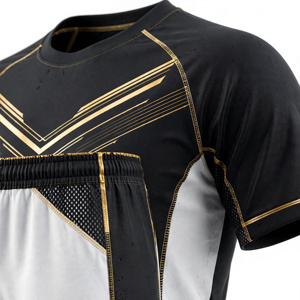 AMKOOR ENTERPRISES Unisex Black Gold Sports Jersey Set Breathable 100% Polyester Sublimation Print Adult <b>Athletic</b> Wear - Product Image 3