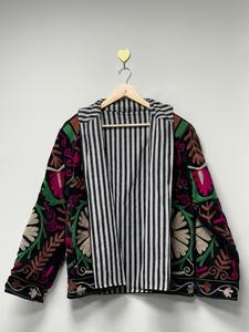 Handmade Black <b>Velvet</b> Suzani Embroidered <b>Jacket</b> with Floral Pattern Full Sleeve Stand Collar <b>Women's</b> Winter Outerwear - Product Image 2