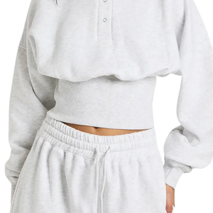 Women Cropped <b>Crewneck</b> Tracksuit Set Elastic Hem Sweatshirt Wide Leg Trouser High Waist Casual Two Piece Lounge Outfit Wholesale - Product Image 6