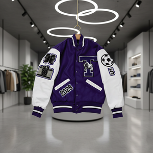 Chaqueta Varsity Deportiva Personalizada RexFit para Hombre, Chaqueta Bomber de Béisbol de Invierno con Mangas de Cuero PU, Logotipo Bordado, Directo de Fábrica OEM - Product Image 3