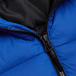 Latest Design <b>Men</b> <b>Blue</b> Hooded Puffer Jacket Windproof Winter Casual Zipper Front Solid Color Lightweight Insulated Outerwear - Product Image 4