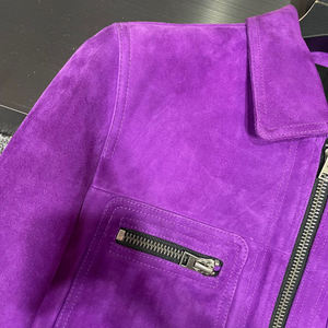 Veste de motard en fourrure de mouton imperméable pour homme, couleur violet vif, fermeture éclair, style décontracté, streetwear, vêtements d'extérieur pour l'hiver - Product Image 6
