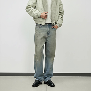 Pantalones Vaqueros Rectos para Hombre, 100% Algodón, Tejido Transpirable de Secado Rápido, Estilo Casual y Formal para Verano, Cintura Media, Lavado Medio - Product Image 1