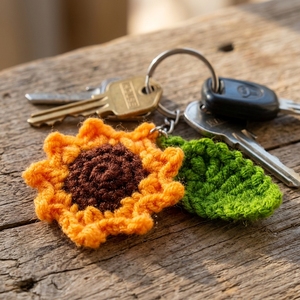 Llavero de girasol de ganchillo hecho a mano, colgante floral de margarita naranja tejida para bolso, accesorios de arte puro, llaveros artesanales - Product Image 6