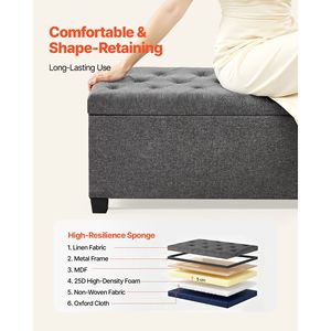 Banc ottoman de rangement capitonné avec cadre métallique rembourré à rabat, sacs latéraux en lin pour le pied de lit, meubles de salon - Product Image 4