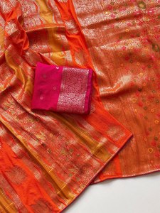 Meher Pakshi Georgette <b>Saree</b> Golden Wings Hand Dyeing Traditional Rajwadi Meenakari Bird Bloom Designer Utsav Wave Weave <b>Saree</b> - Product Image 1