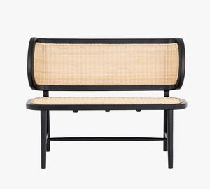 Banc moderne en rotin 2 places avec structure en teck, design mid-century, meubles de salon, structure durable, modèle ZKA04 - Product Image 3