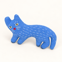Peluche chat bleu brodée, jouet en tissu de coton doux fait main, cadeau pour enfant, accessoires d'anniversaire, 35 cm
