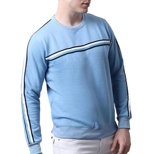 Sudadera de Cuello Redondo con Detalle de Rayas Azul Cielo para Hombre, Sudadera Informal de Manga Larga, Top de Moda Urbana - Product Image 3
