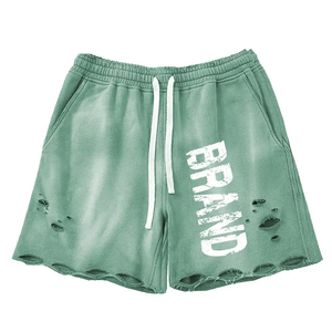 Shorts en coton 100% de qualité supérieure personnalisés avec impression sérigraphique, style streetwear, taille mi-haute, effet délavé par le soleil, par SHY - Product Image 2