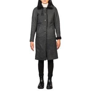 Abrigo de Cuero para Mujer, Estilo Gabardina Larga Negra con Cuello de Piel Negra, Abrigo de Invierno para Mujer, Marca Privada, Hecho a Medida en Pakistán - Product Image 1