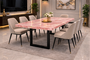 Table à manger rectangulaire en onyx rose écologique de qualité supérieure, table artisanale de luxe, design élégant pour des espaces de vie élégants - Product Image 5