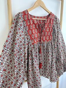 Haut chemisier décontracté Boho pur coton imprimé floral terreux indien Bagru Block débardeur brodé vêtements d'été - Product Image 2