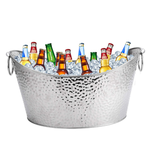 Hammered Stainless Steel Large Beverage Tub And Ice Bucket Metal Wine Champagne <b>Cooler</b> With Handles Rust-Proof Party <b>Drink</b> - Product Image 1