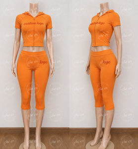Custom Logo Women Y2K 2 Piece Yoga Sets, <strong>Hooded</strong> <strong>Zip</strong> up Crop Top High Waist Leggings Yoga Activewear Loungewear Lounge Set - Product Image 2