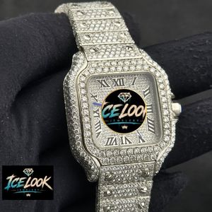 นาฬิกาข้อมือผู้ชาย ICELOOK หรูหรา หน้าปัดทรงเหลี่ยมประดับเพชร สายสแตนเลส สตีล ระบบควอตซ์ หน้าปัดเลขโรมัน ขนาด 40 มม. กระจกแซฟไฟร์ คุณภาพสูง - Product Image 4