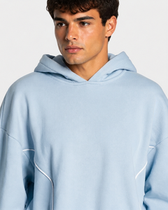 Sudadera con Capucha para Hombre OEM, Color Azul Bebé con Líneas en Contraste, Sudadera Casual Extra Grande, Sudadera con Capucha de Felpa Premium para Hombre - Product Image 4