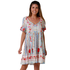 Vestido Mini Estampado Bohemio para Mujer, Atuendo de Verano para Vacaciones - Product Image 1