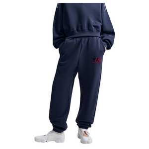 Pantalones Jogger Anchos de Poliéster/Algodón Duraderos para Hombre, Color Azul Marino, Cintura Elástica, Puños Acanalados, Pantalones Deportivos Casuales con Logotipo en la Pierna Izquierda - Product Image 1