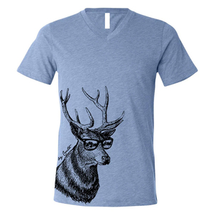 High Quality Custom <b>Men's</b> V-Neck T-Shirt Short Sleeve Cotton Jersey Printed Deer With Glasses <b>Animal</b> Pattern Casual Regular Fit - Product Image 5